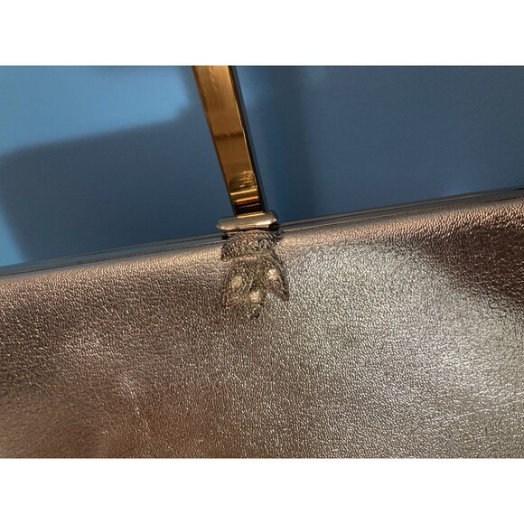 Vintage Silver Clutch Handbag Women Metallic Foil Purse - Picture 4 of 9